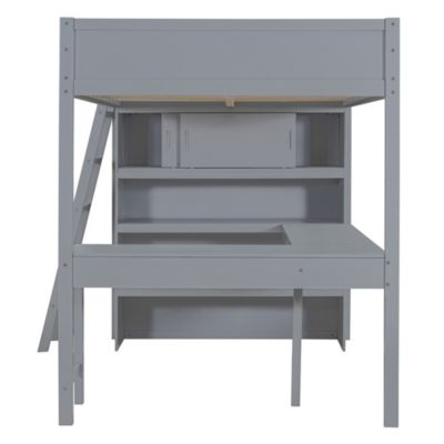 Streamdale Full Size Loft Bed with Desk and Shelf - White