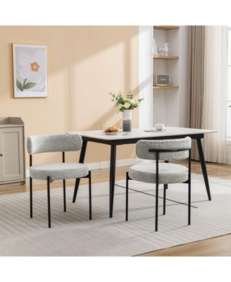 Streamdale Modern Round Boucle Dining Chairs, Set of 2, Black White