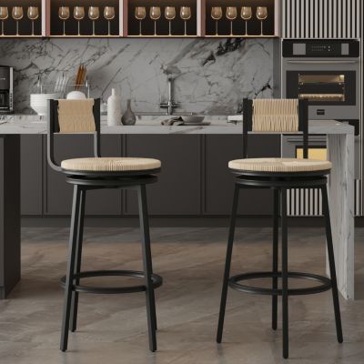 Streamdale Handwoven Bar Stool with Ergonomic Design and Durable Metal Base
