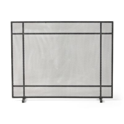 Markus Modern Single Panel Black Brushed Silver Iron Firescreen