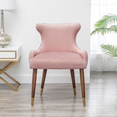  Contemporary Velvet Upholstered Nailhead Trim Accent Chair, Pink