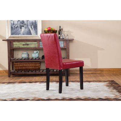Style Solid Wood Leatherette Padded Parson Chair, Red, Set of 2