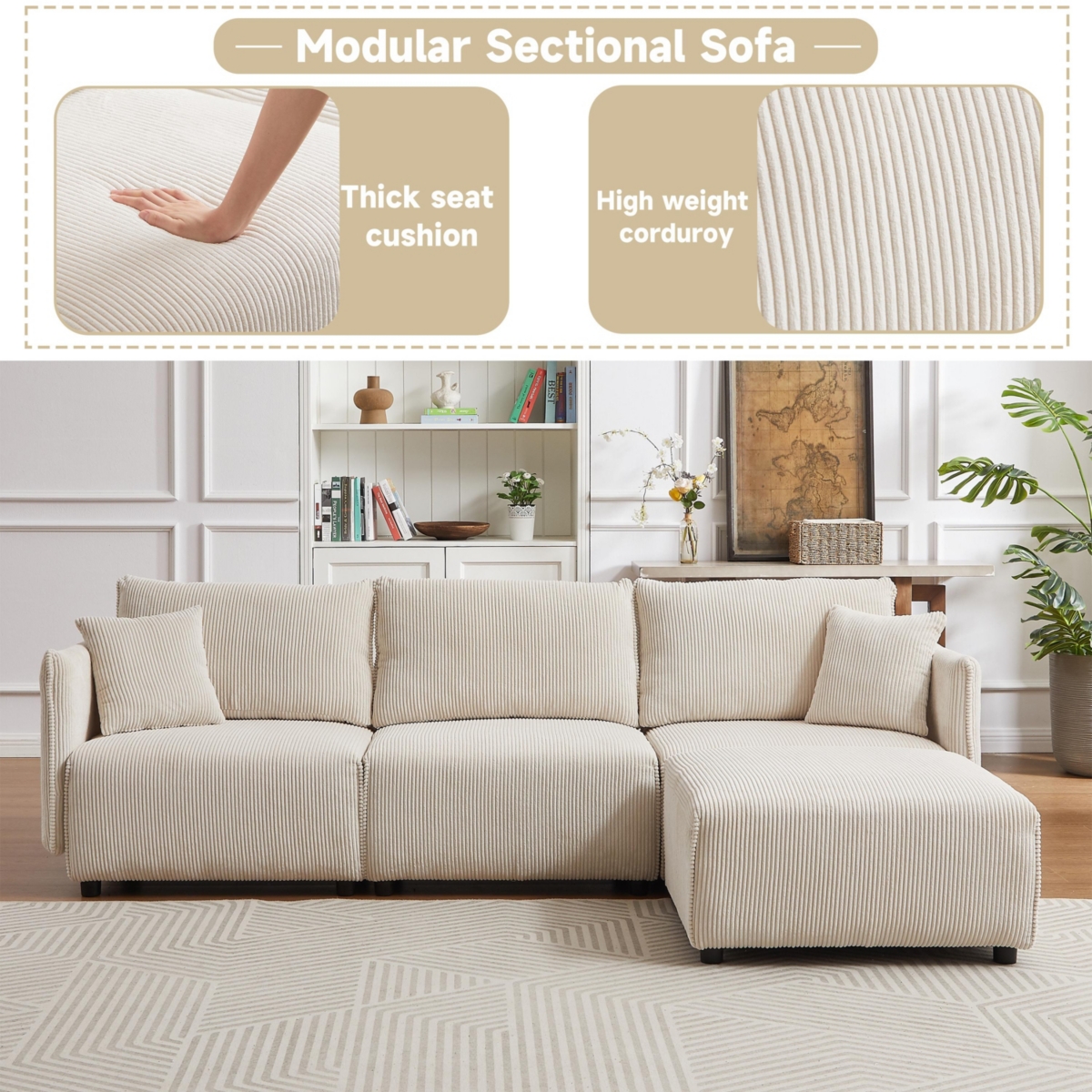 Streamdale Furniture Versatile Modern Modular Sofa with Corduroy Upholstery and Customizable Combinations