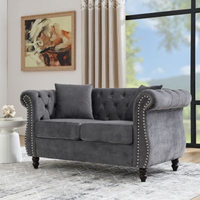 Chesterfield Velvet 2-Seater with Nailhead Accents