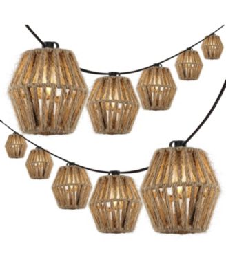 Samara 10-Light Indoor/Outdoor 10 ft. Mid-Century Classic LED C7 Lantern Hemp Rope Shaded String Lights, Brown