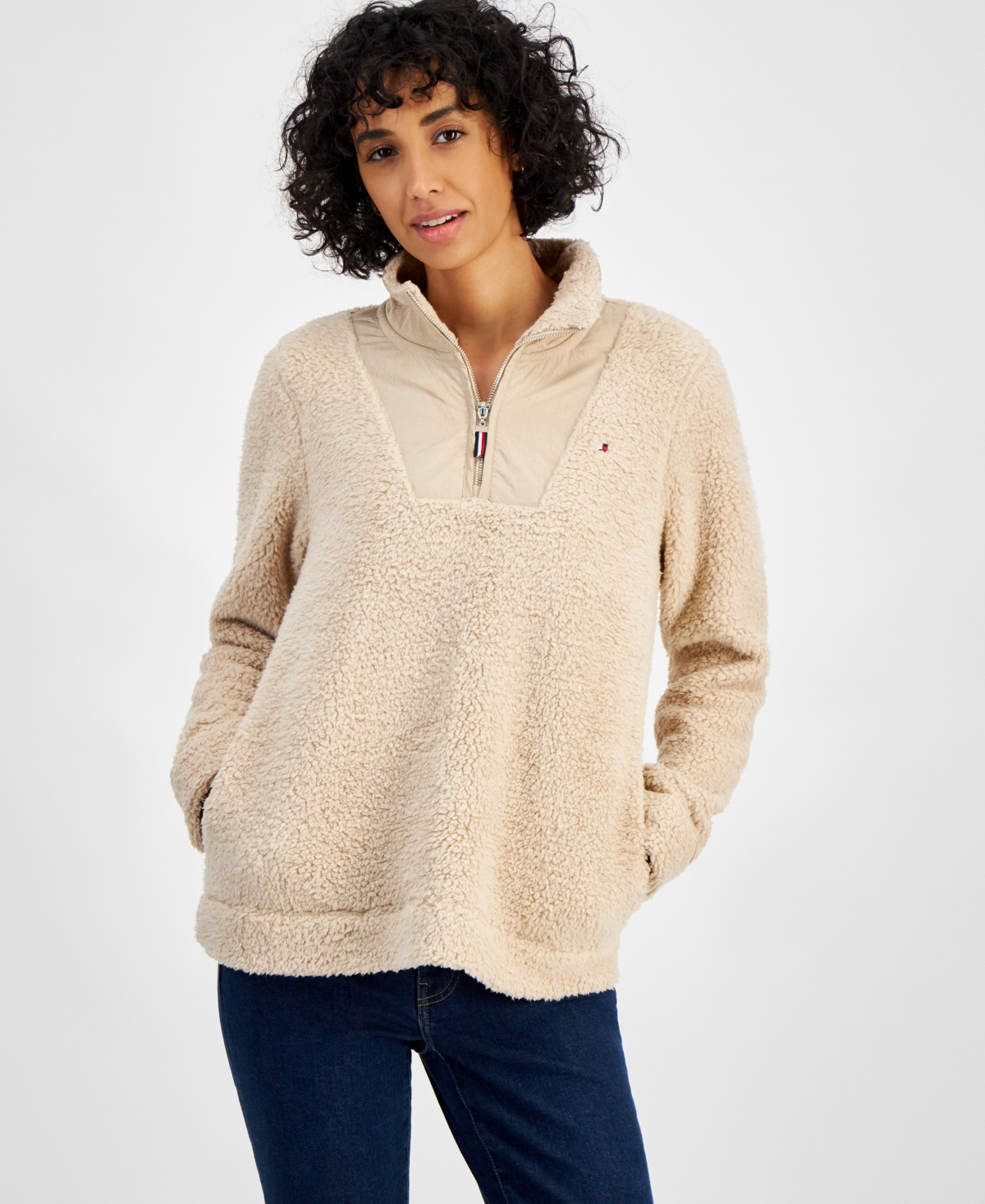 Tommy Hilfiger Women's Sherpa Mock Neck Long-Sleeve Sweatshirt