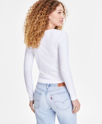 売れ筋商品|||リーバイス カットソー トップス レディース Women's Muse Ribbed Long-Sleeve Button-Up Top White Levi's Women's Muse Ribbed Long-Sleeve Button-Up Top - Macy's