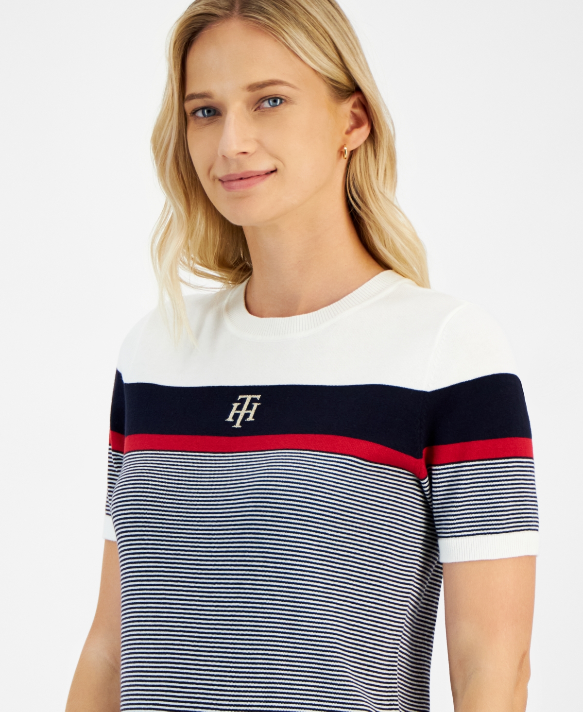 Tommy Hilfiger Women's Cotton Colorblocked Short-Sleeve Sweater