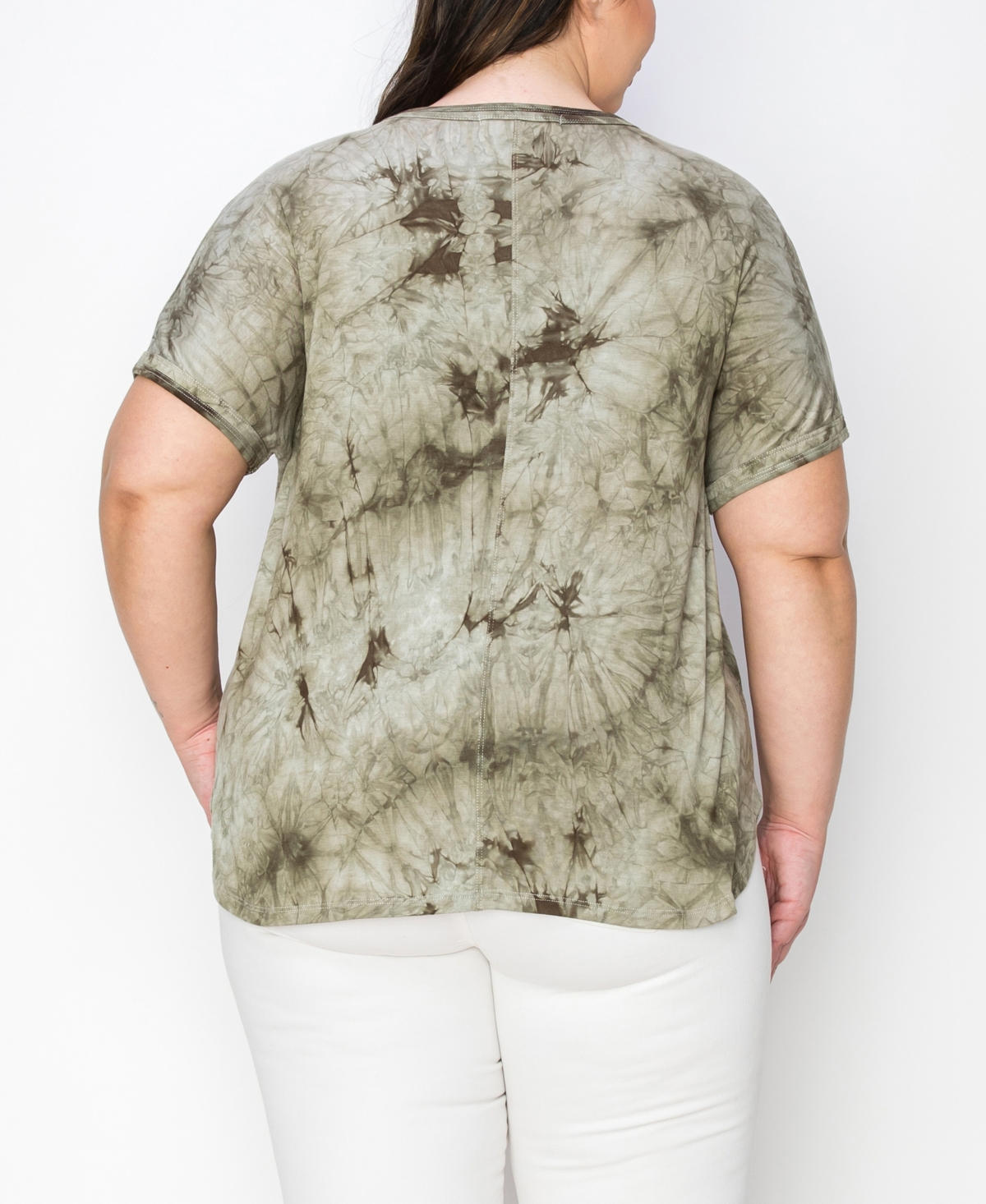 Coin 1804 Plus Size Tie Dye Short Sleeve Top -Khaki/Ivory