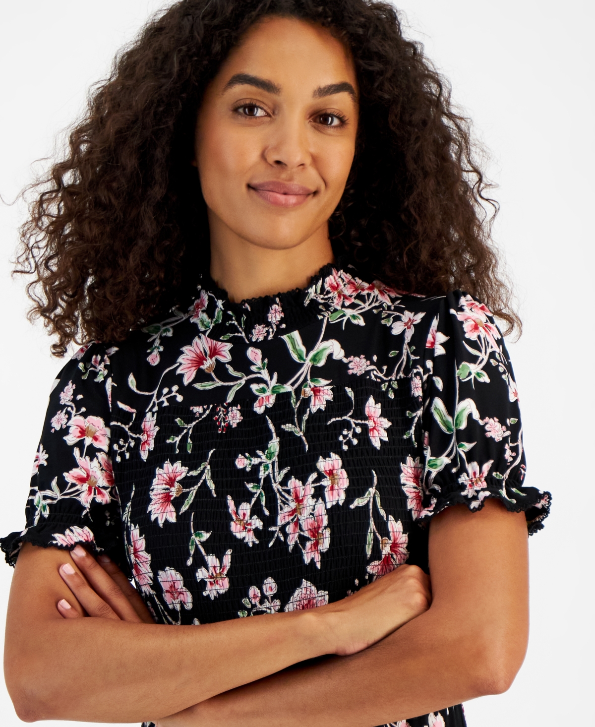 Nautica Jeans Women's Floral-Print Smocked Midi Dress