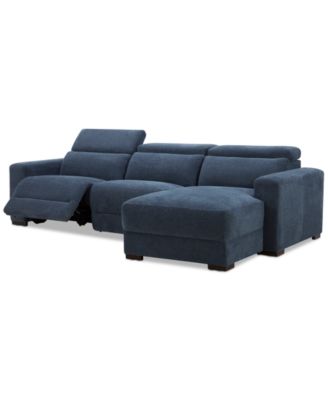 Nevio 3-Pc. Fabric Power Headrest Sectional and Chaise with 1 Power Motion Chair