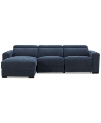 Nevio 3-Pc. Fabric Power Headrest Sectional and Chaise with 2 Power Motion Chairs