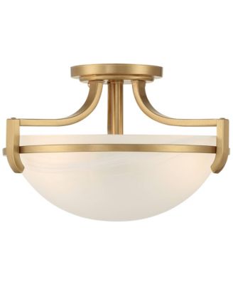 Mallot Modern Ceiling Light Semi Flush Mount Fixture 12 1/2" Wide Soft Gold 2-Light Marbleized Glass Bowl Shade for Bedroom Living Room