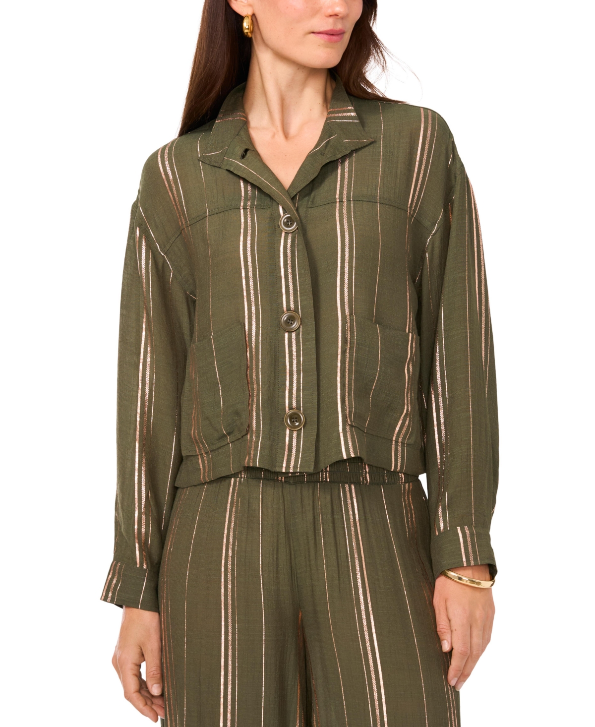 Vince Camuto Women's Metallic-Striped Stand-Collar Jacket