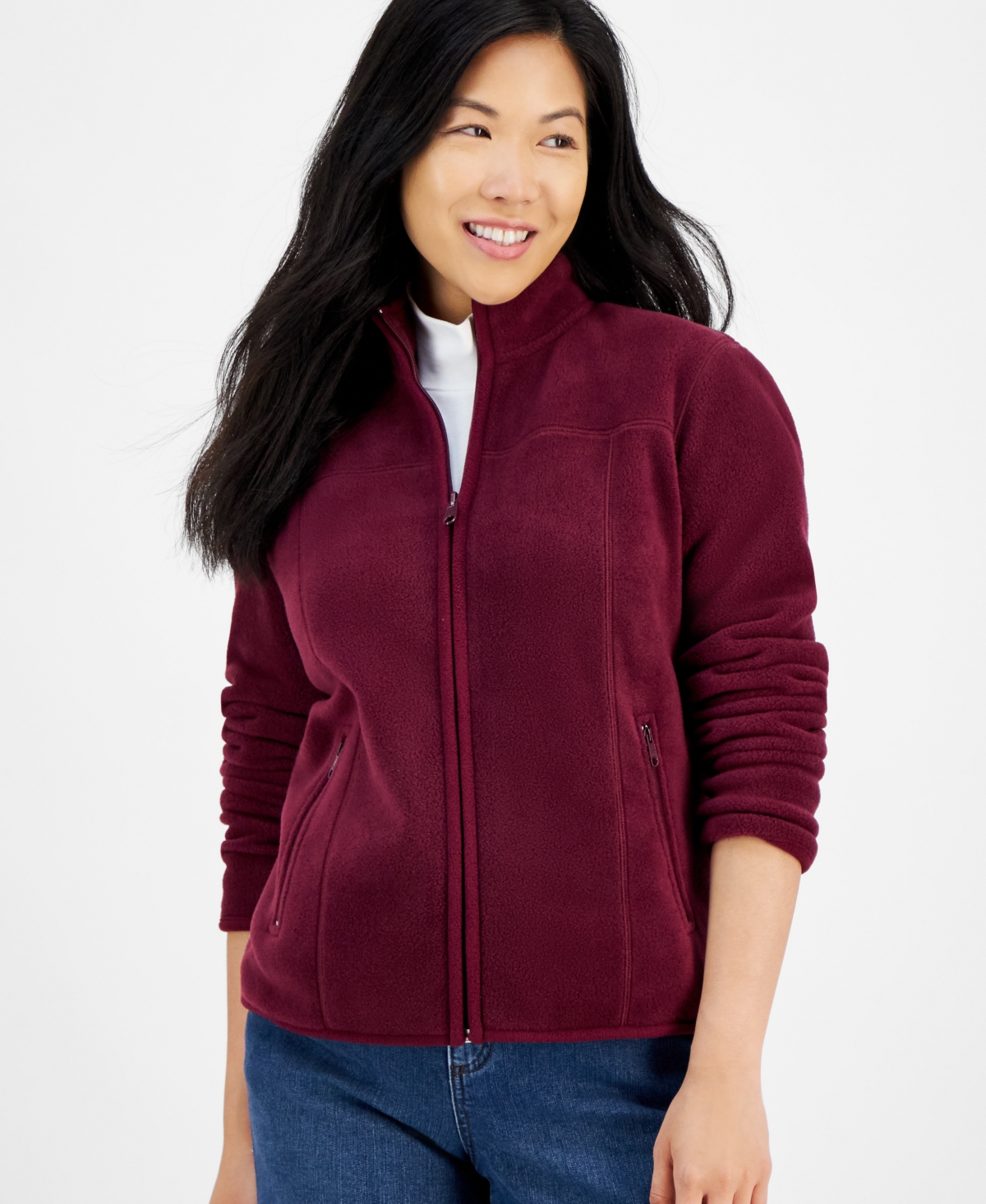 Style & Co Plus Size Solid Polar Fleece Zip-front Jacket, Created For Macy's In Berried Treasure