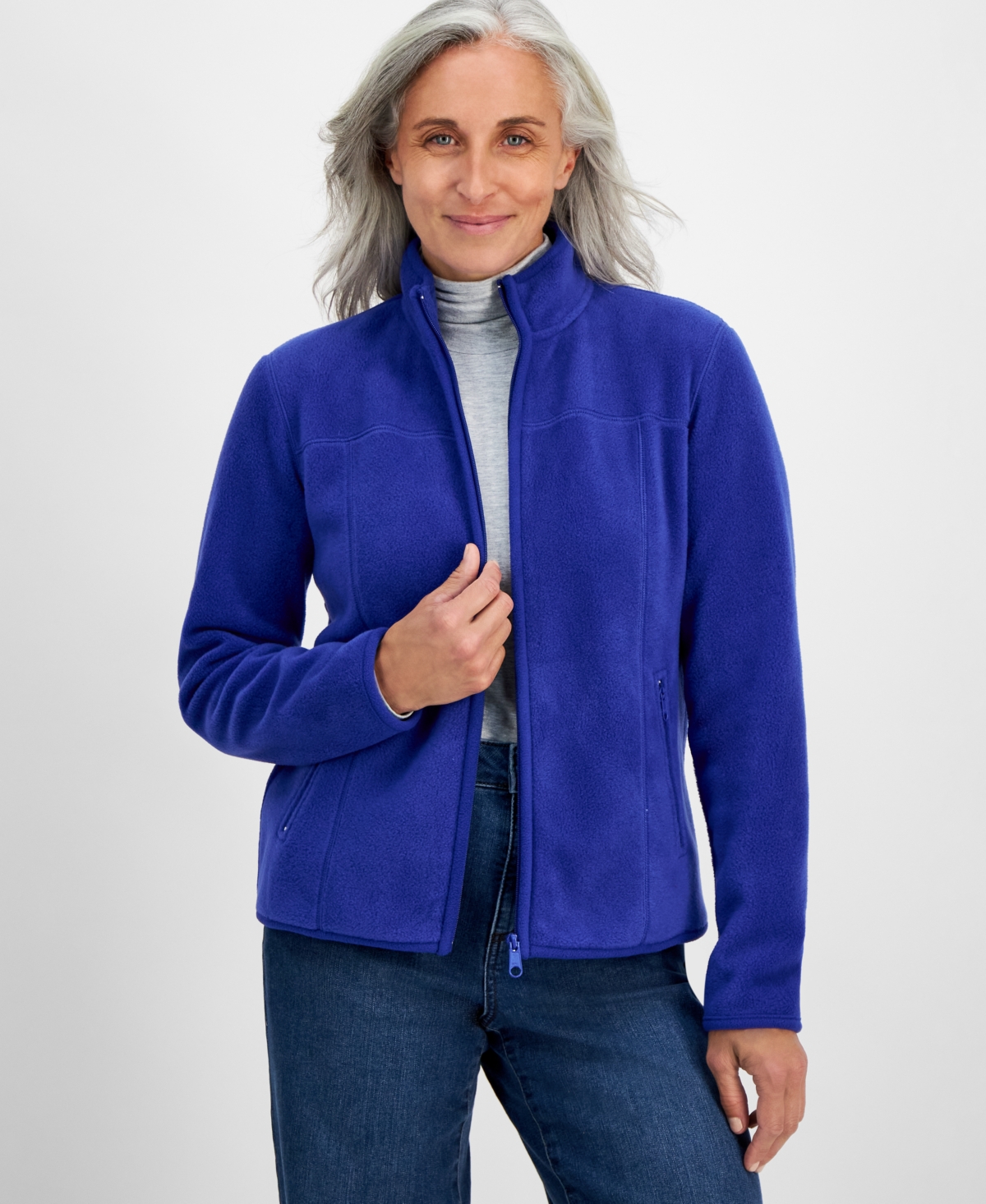 Style & Co Petite Polar Fleece Zip-front Jacket, Created For Macy's In Jazzy Blue