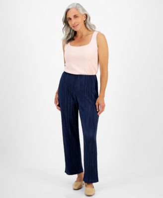 JM Collection Petite Plissé Wide-Leg Pull-On Ankle Pants, Created