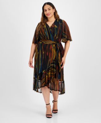 Connected Plus Size Printed High-Low Wrap Dress - Macy's