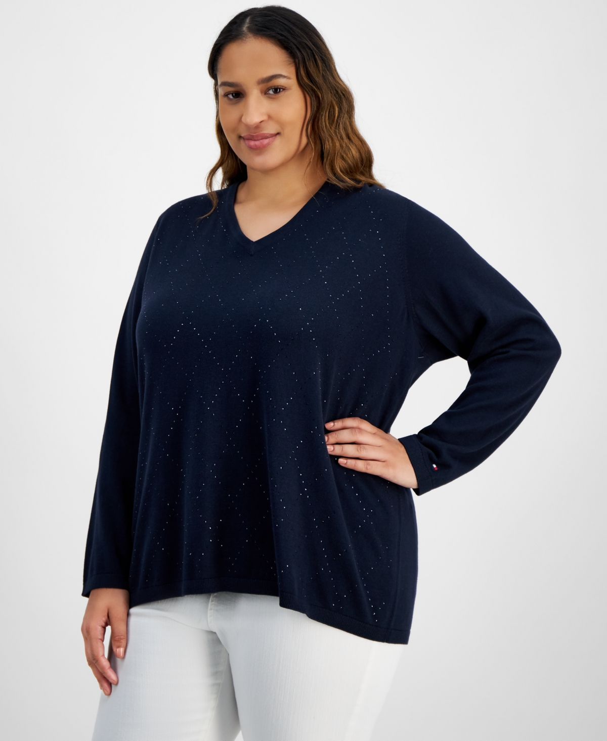 Plus Size Rhinestone Argyle Sweater - Sky Captain