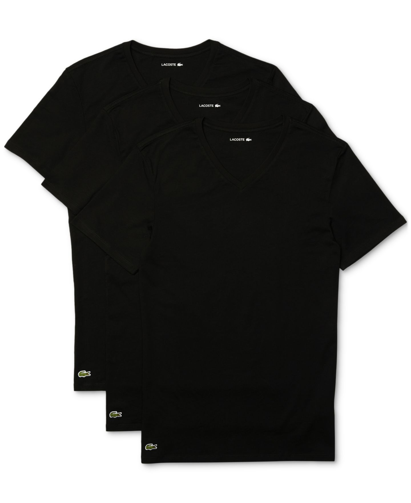 Мужские топы Lacoste Slim-Fit V-Neck Undershirts, 3-Pack, цвет: Чёрный — фото 1