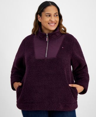 Plus Size Sherpa Quarter-Zip Pullover Sweatshirt