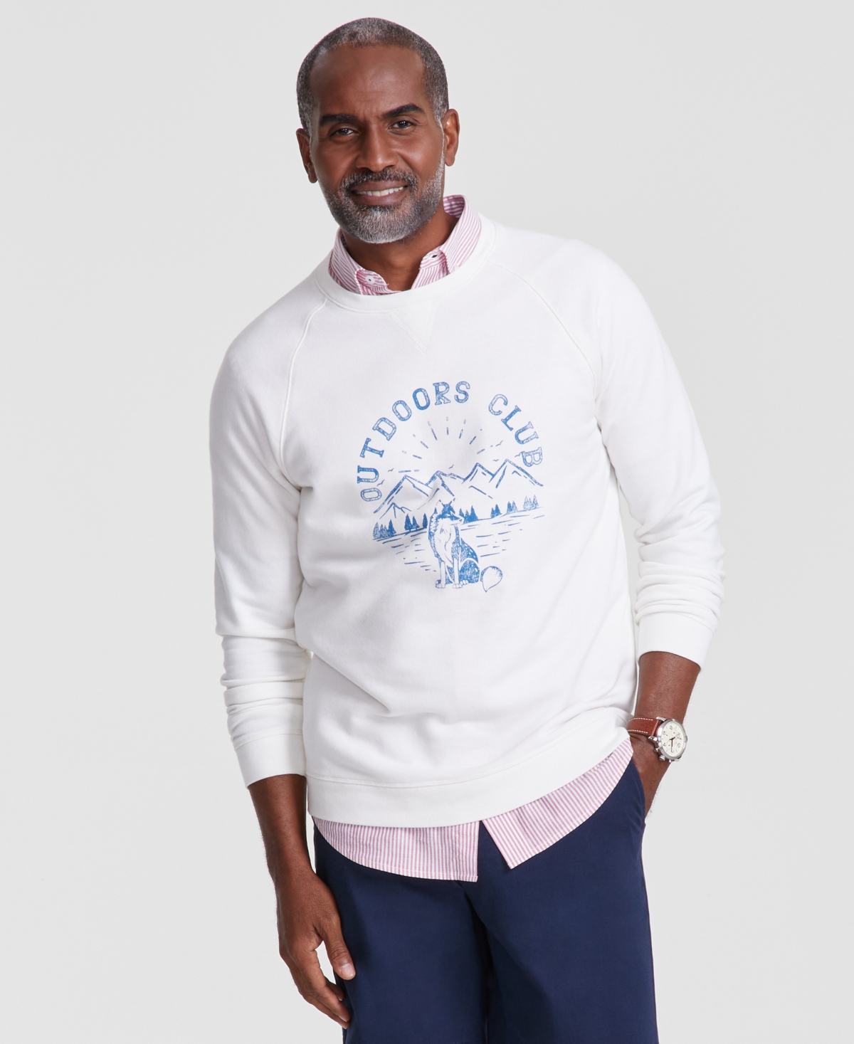 Men's Outdoors Club Regular-Fit Printed Sweatshirt, Created for Macy's - Winter Ivory