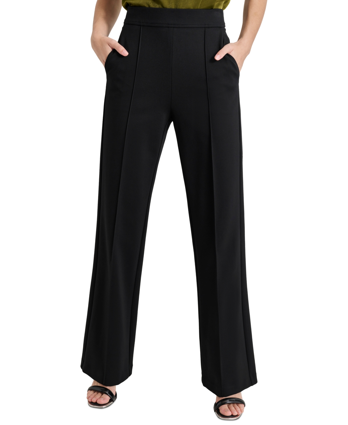 Dkny Belted Straight-leg Trousers In Black