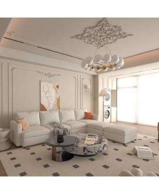 Elegant Sectional Sofa with Storage and Adjustable Ottomans