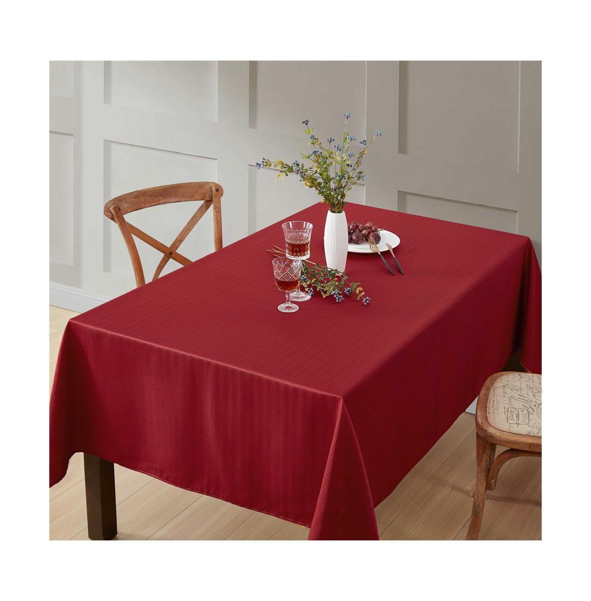 Lincoln Stripe Fabric Tablecloth for Rectangle Table, Advanced Water, Fade, Stain, and Wrinkle Resistance - Burgundy red