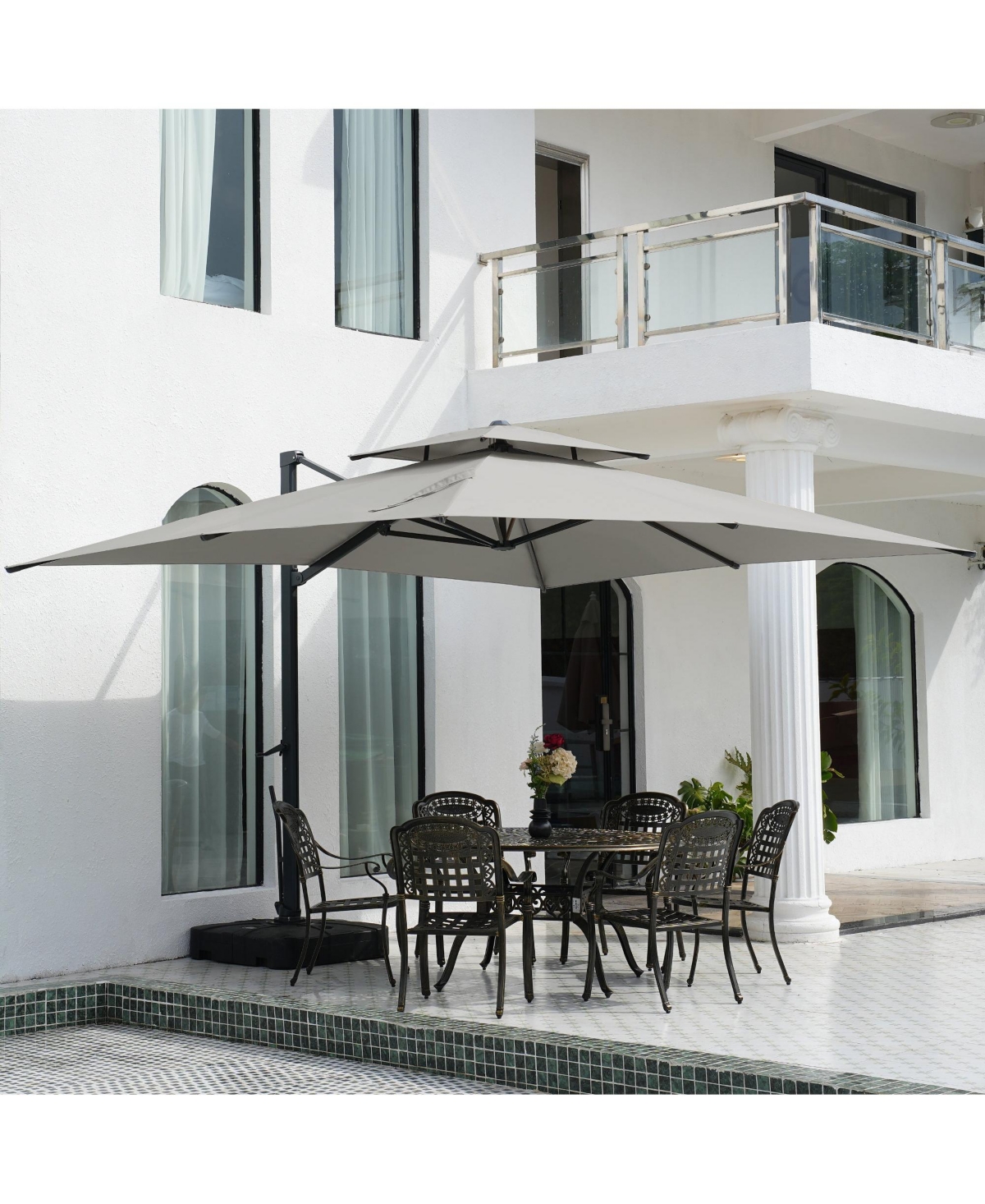 Mondawe Patio Double Top Bright Umbrella 360 Rotation Umbrella With Base Stand Included , Beige