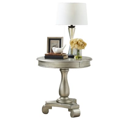 Round Wood Pedestal Side Table, Champagne