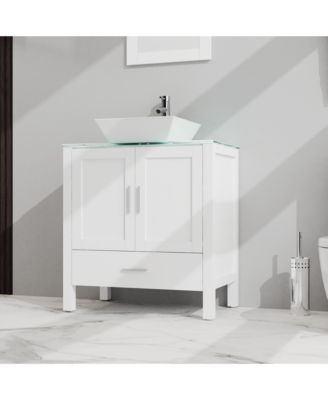 30" Bathroom Vanity and Sink Combo Glass Top Cabinet w/Mirror, White