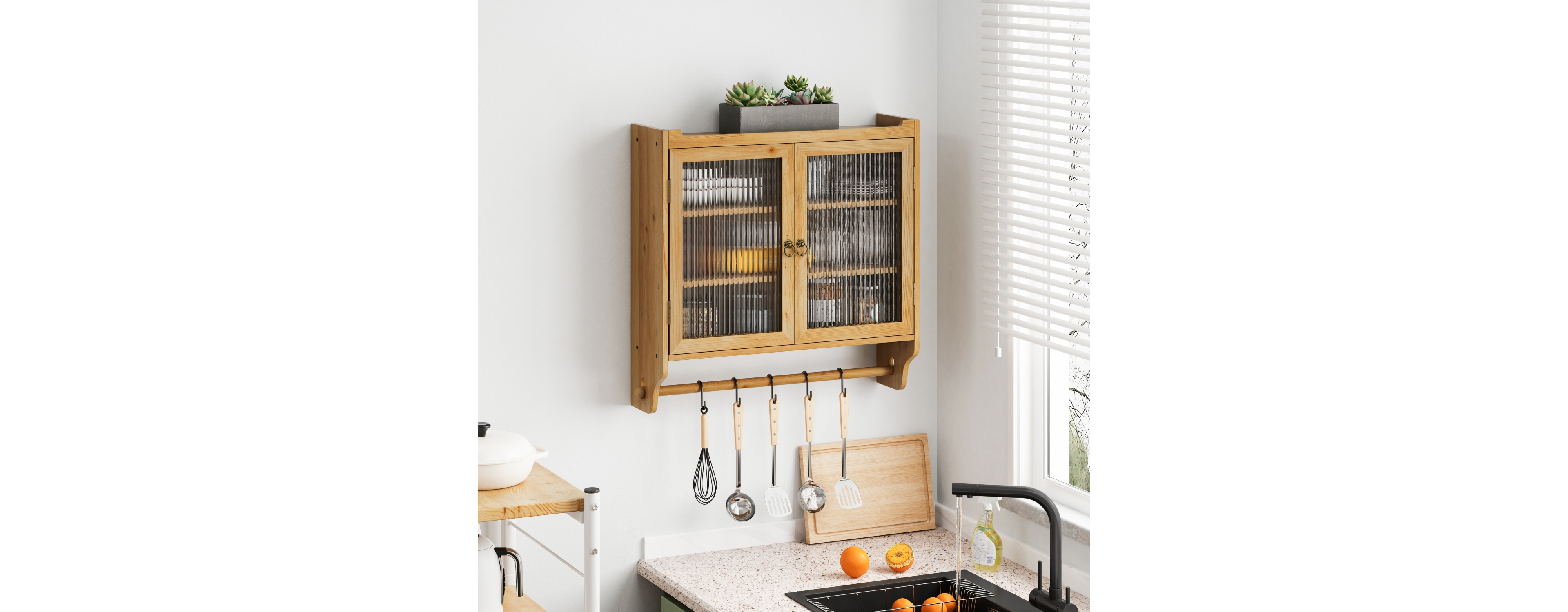 Simplie Fun Vintage Sideboard with Glass Fluted Doors, 3-Tier Storage