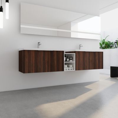 Modern Wall Mounted Vanity with Resin Sink, Storage Shelves, and Soft-Closing Doors