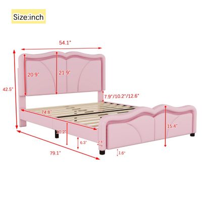 Streamdale Pink Platform Bed with Adjustable Headboard & LED Lights