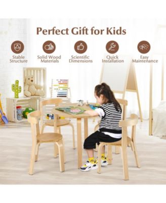 5-Piece Kids Wooden Curved Back Activity Table and Chair Set with Toy Bricks