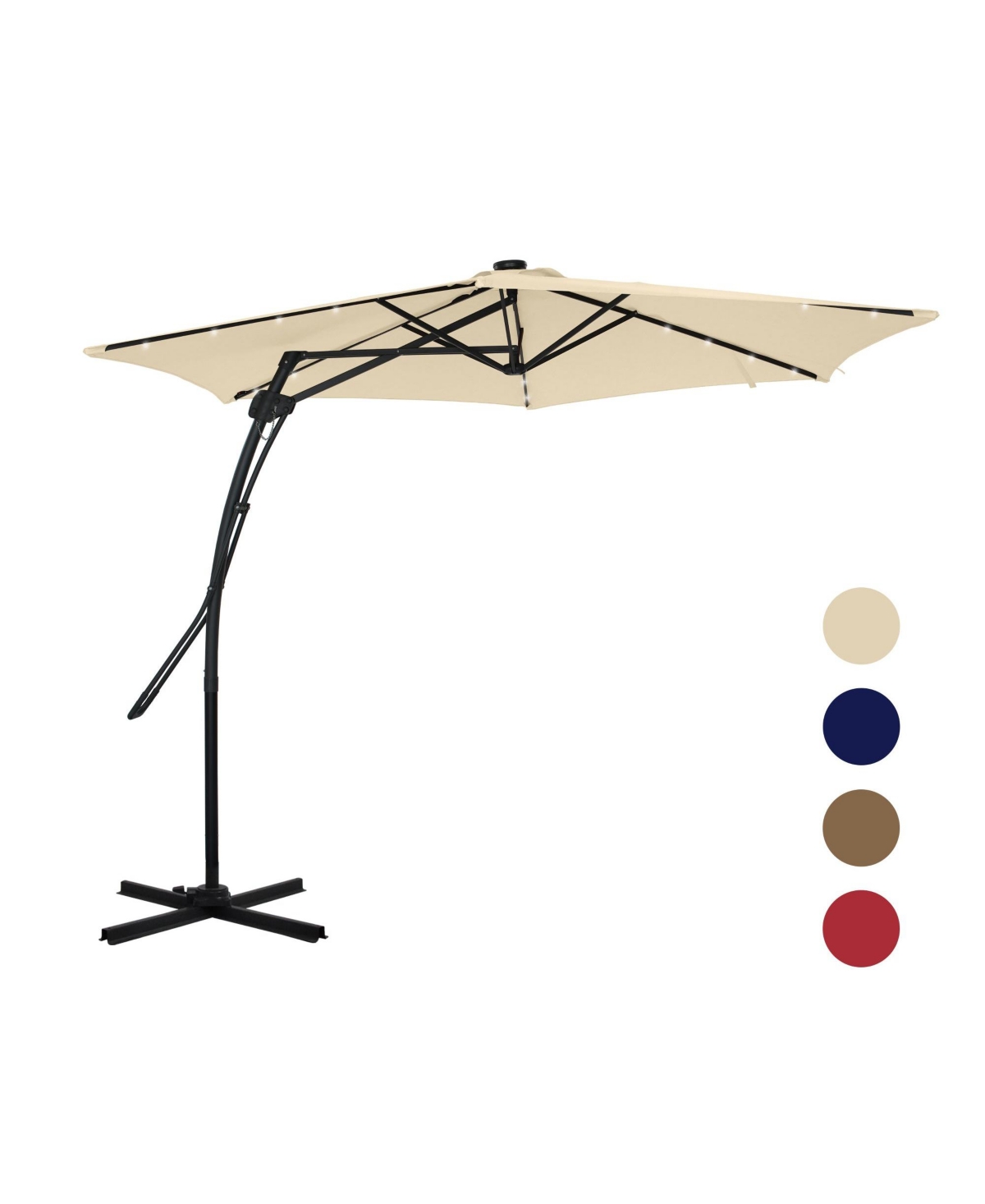 Mondawe ft. Square Cantilever Outdoor Market Umbrella with 360-Degree Rotating Foot Pedal and 24 Light Beads