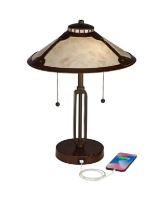 Samuel Industrial Desk Lamp 20" High Rubbed Bronze with USB Charging Port Natural Mica Shade for Bedroom Living Room Bedside Desk