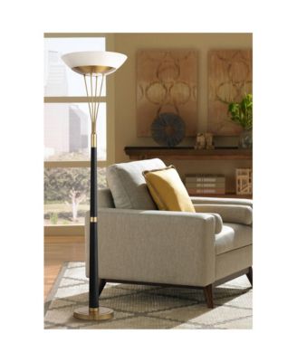 Ventura Mid Century Modern Torchiere Floor Lamp Standing LED 75" Tall Black Antique Brass Gold Metal Frosted Glass Bowl Shade for Living Room Reading House Bedroom Home Office