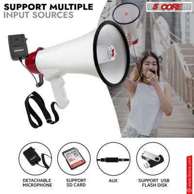 Megaphone 50W Bull Horn PA Speaker w 300M Range Loud Siren Voice Amplifier Portable