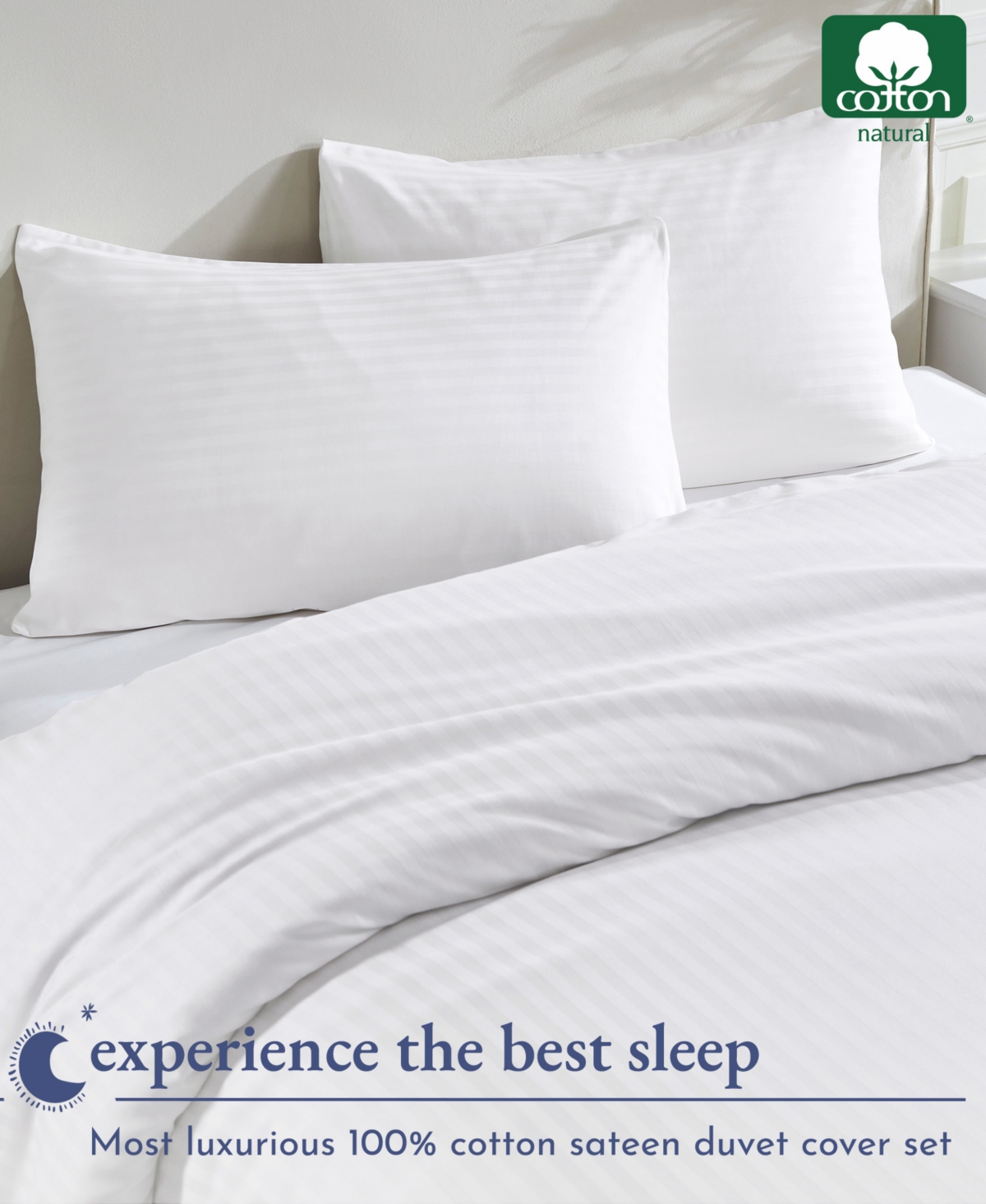 California Design Den Luxury 3-Piece Striped Duvet Cover Set - 400 Thread Count 100% Cotton Sateen, Button Closure & Corner Ties, Comforter Cover