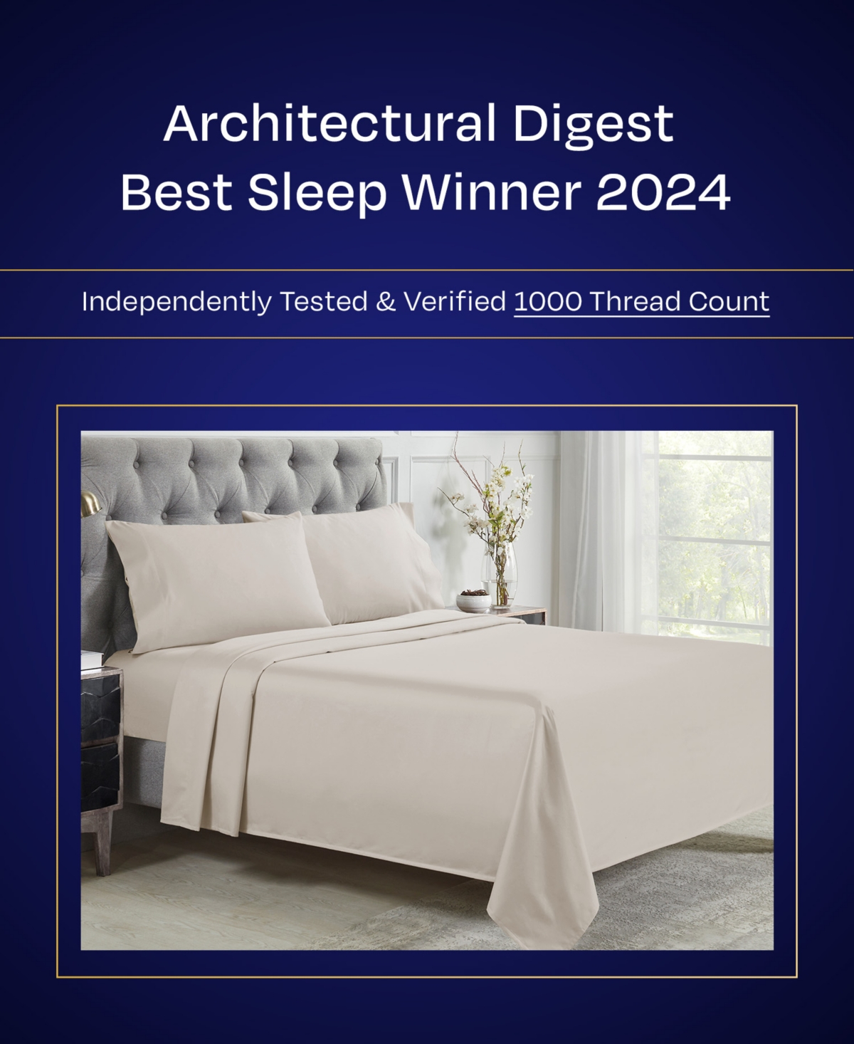 Luxury 1000 Thread Count Bed Sheets Set - 100% Cotton Sateen Soft