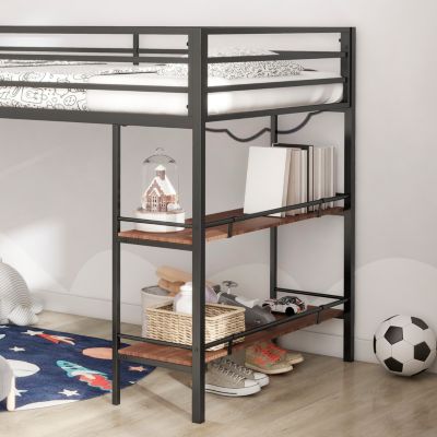 Adam junior twin loft bunk with Cinnamon wood shelf
