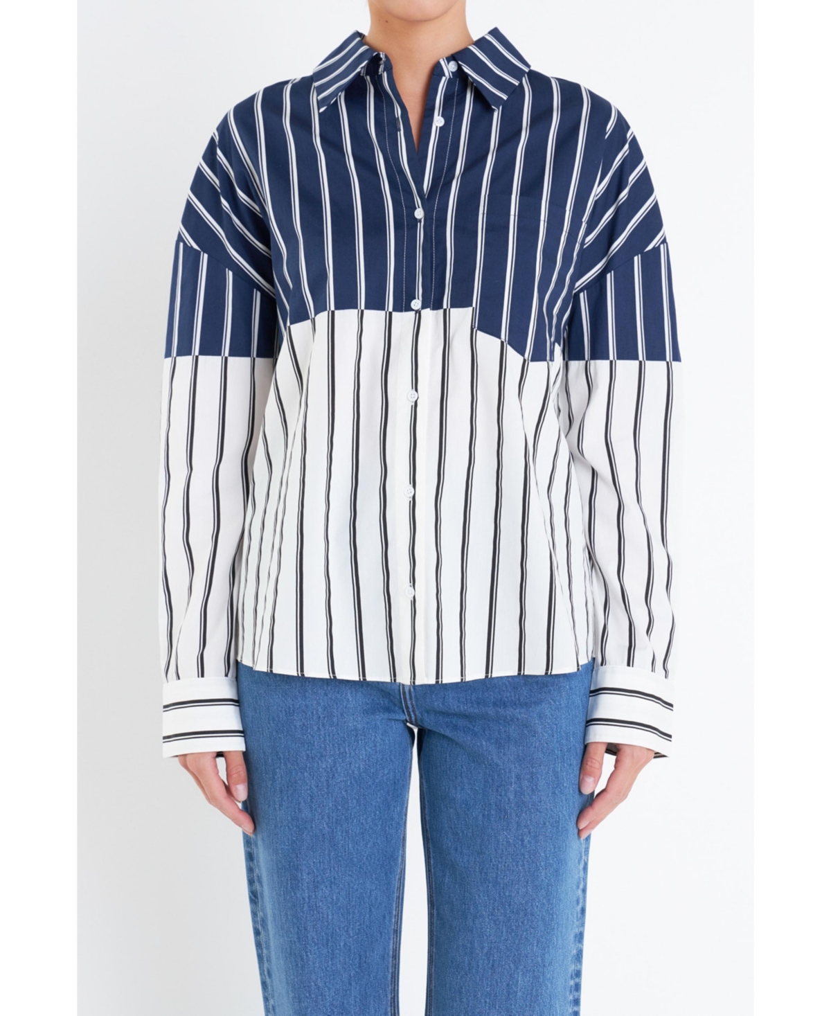 Women's Colorblock Stripe Shirt - Navy/white