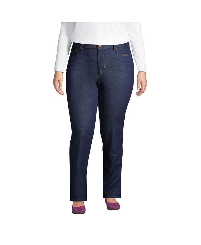 Lands' End Plus Size Mid Rise Straight Leg Blue Jeans Macy's