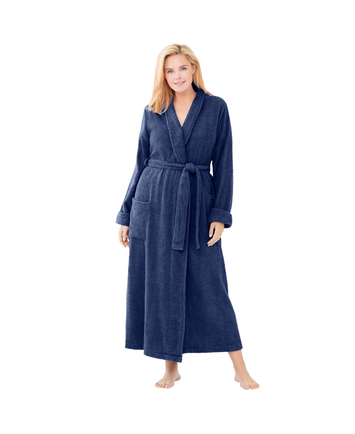 Plus Size Long Terry Robe - Pink stripe