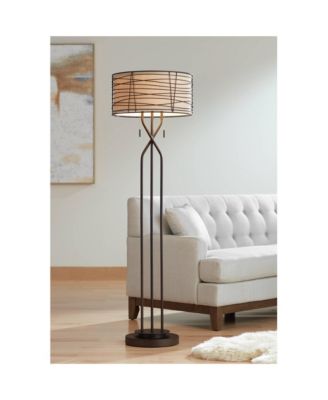Marlowe Rustic Farmhouse Floor Lamp 60 1/2" Tall Bronze Metal Oster Woven Burlap Fabric Inner Drum Shade for Living Room Bedroom
