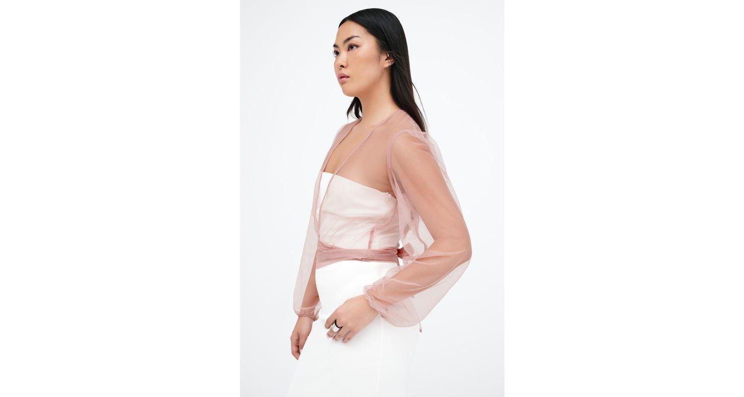 Women's Verona V-Neck Puff-Sleeve Sheer Mesh Bolero with Ties