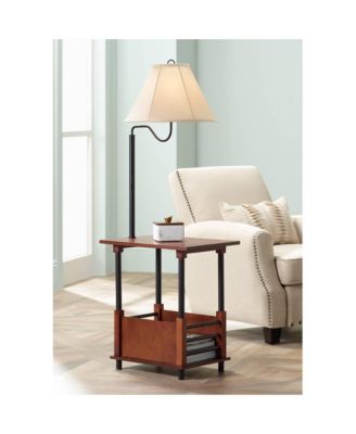 Marville Mission Rustic Farmhouse Floor Lamp with End Table 55" Tall Wood Open Crate Swing Arm Off White Empire Shade for Living Room
