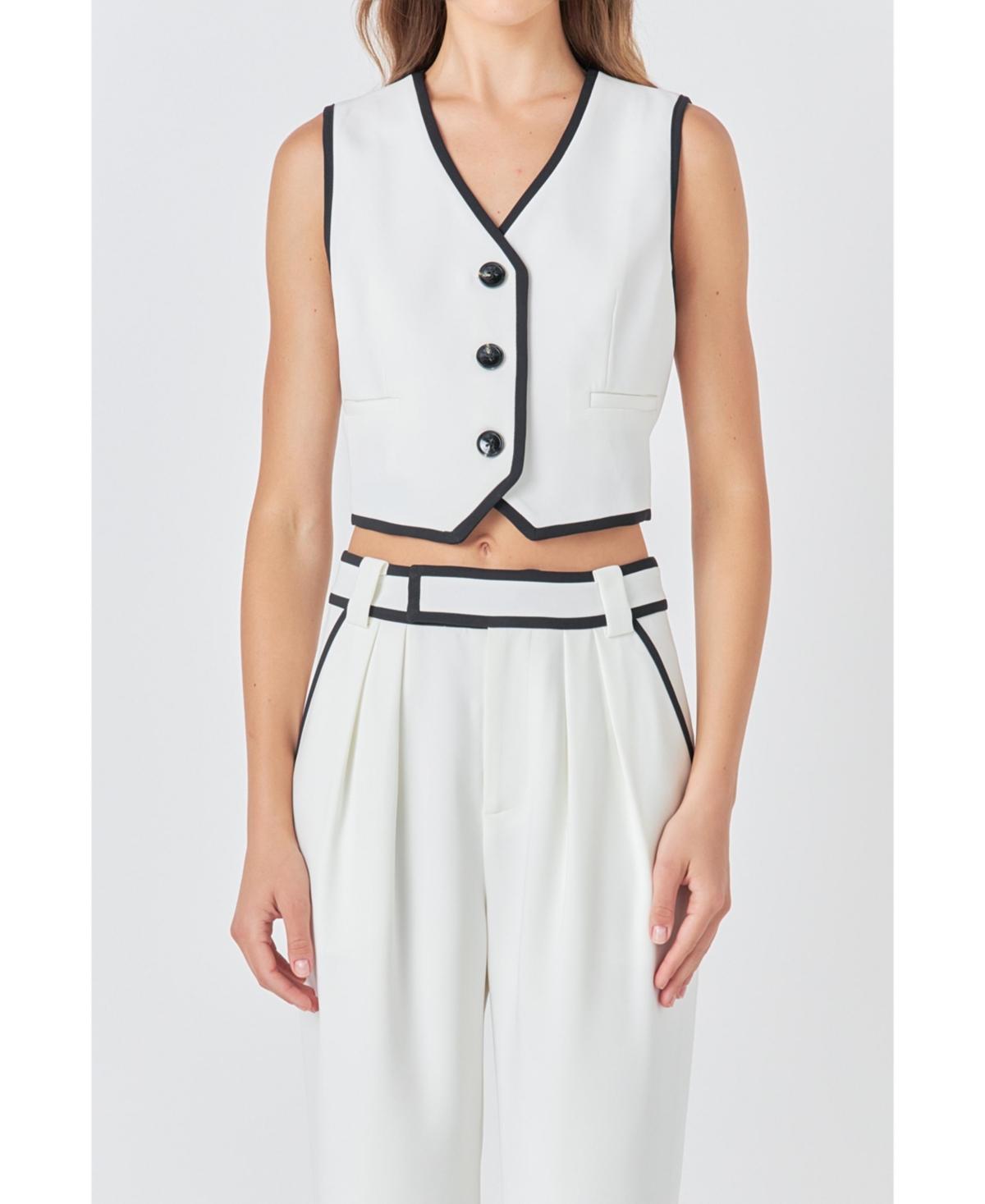 Women's Cropped Vest With Binding Detail - White